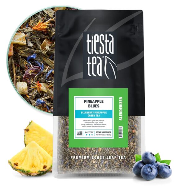 Blueberry Pineapple Green Tea | Pineapple Blues by Tiesta Tea | Medium Caffeine | Loose Leaf Green Tea Slenderizer Blend | 1 Lb Bulk Bag