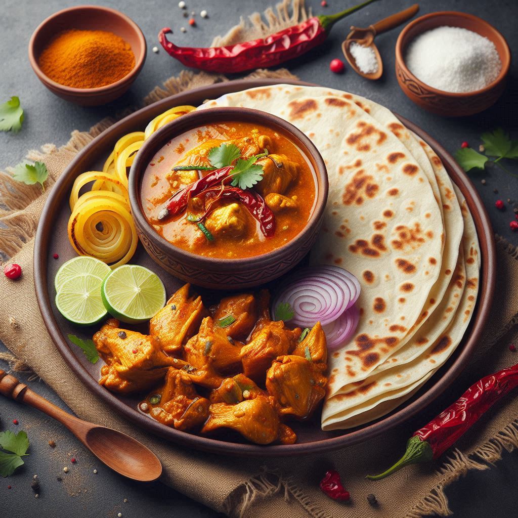 Chicken Curry with Roti (चिकन करी और रोटी)