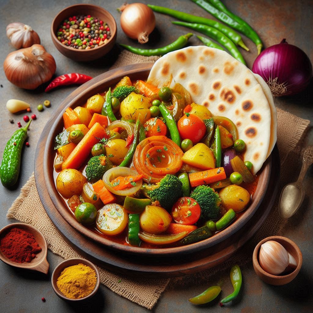 Mixed Vegetable Curry with Roti (मिक्स वेजिटेबल करी और रोटी)