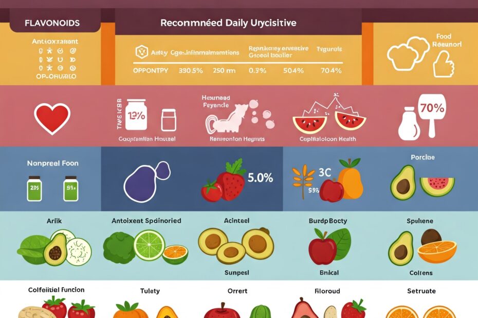 Natural sources of Flavonoids including berries, citrus fruits, and leafy greens