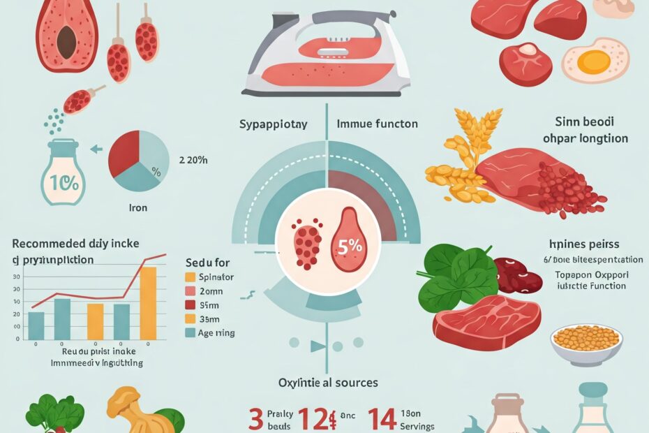 Natural sources of iron including red meat, leafy greens, and legumes