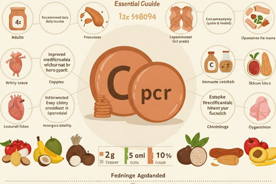 Natural sources of Copper including seafood, nuts, and leafy greens