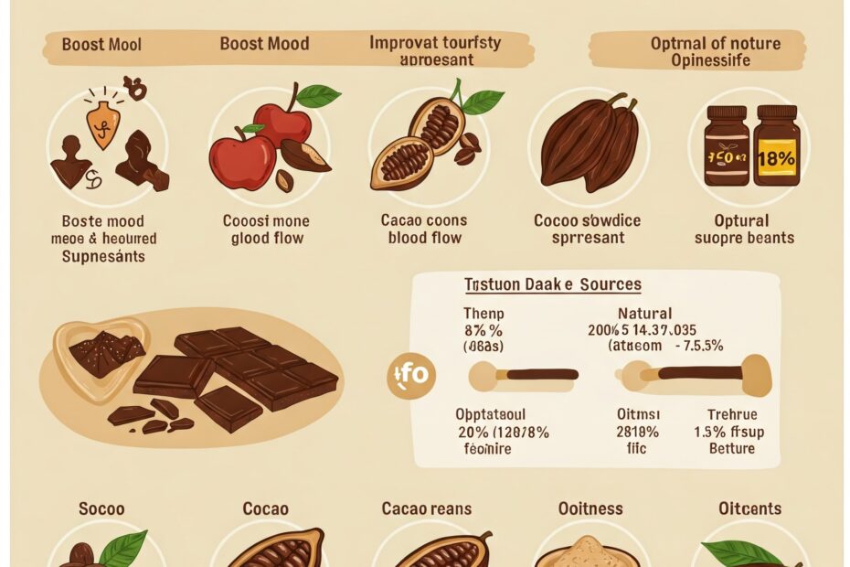 Natural sources of Theobromine including cocoa beans and dark chocolate